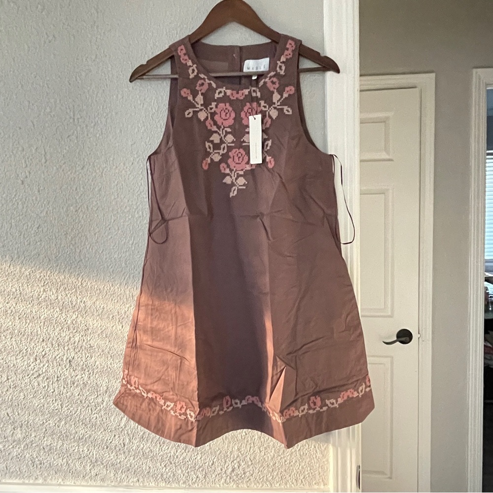 Anthropologie Mable dark plum embroidery print Floral mini dress S NWT - Picture 7 of 12